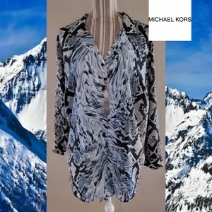 MK blue snakeskin print button down